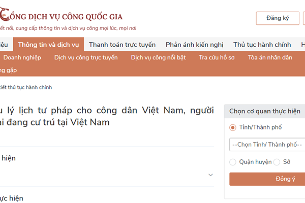 Làm lý lịch tư pháp online